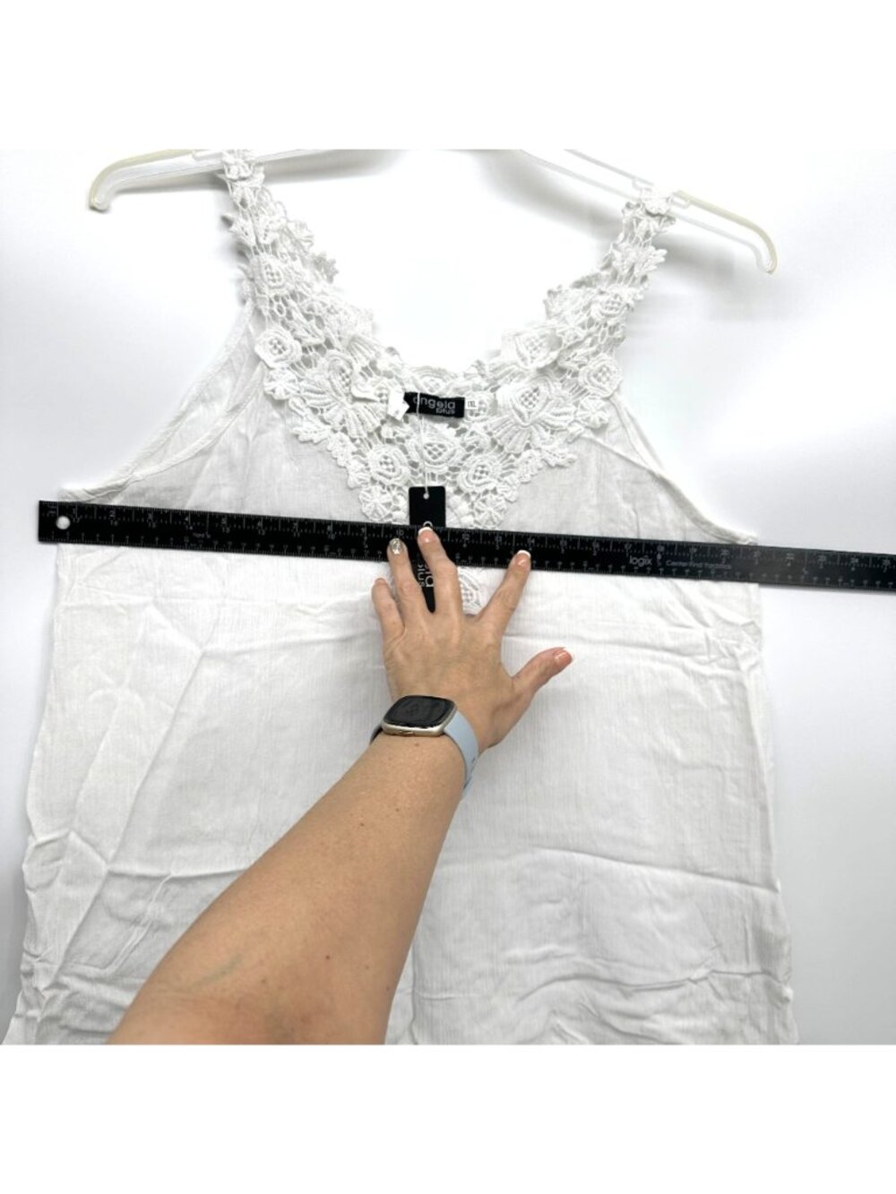 Angela Plus Womens White Lace Trim Tank Top 1XL Rayon Sleeveless Blouse Crochet - Picture 11 of 13